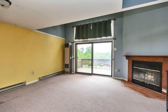 10 Onset Rd Unit 9A, Bennington, NH 03442 - unfurnished living room featuring baseboard heating, carpet floors, a fireplace, and baseboards