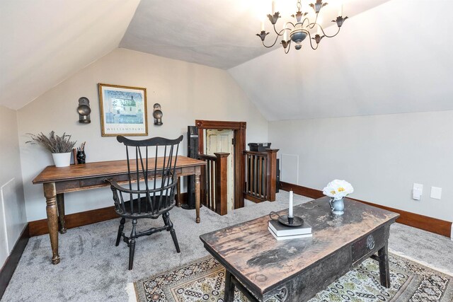 120 S Mast St, Goffstown, NH 03045 - carpeted office space with lofted ceiling, baseboards, and a chandelier