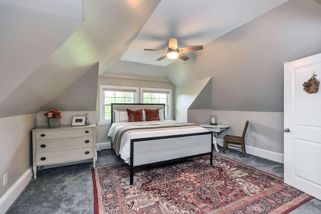 120 S Mast St, Goffstown, NH 03045 - bedroom featuring dark carpet, vaulted ceiling, baseboards, and a baseboard radiator