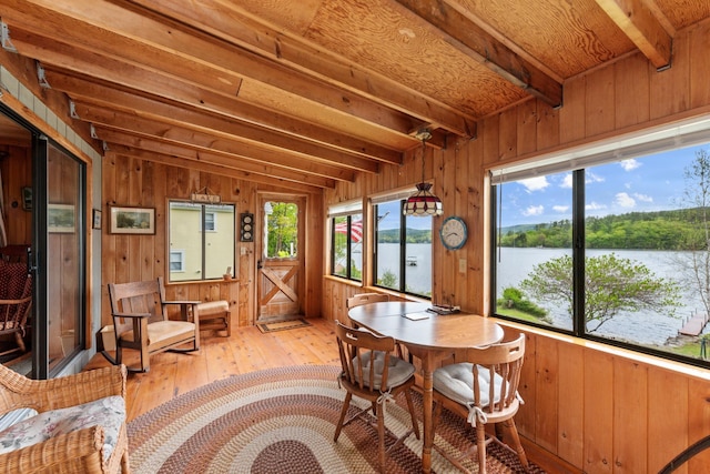 50 Browns Beach Rd, Bristol, NH 03222 - sunroom / solarium featuring plenty of natural light, a water view, and beam ceiling