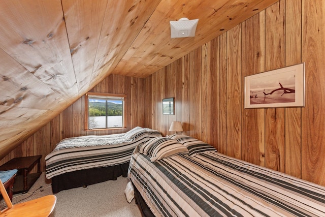 50 Browns Beach Rd, Bristol, NH 03222 - bedroom featuring lofted ceiling, wooden walls, and carpet floors