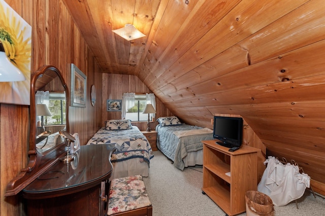 50 Browns Beach Rd, Bristol, NH 03222 - bedroom with lofted ceiling, carpet floors, wooden walls, and wooden ceiling