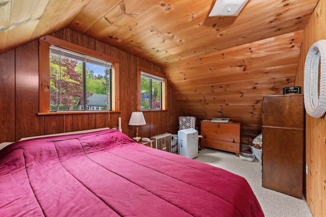 50 Browns Beach Rd, Bristol, NH 03222 - bedroom with lofted ceiling, carpet floors, wooden walls, and wooden ceiling