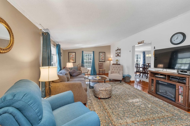 26 Birch Hill Estates Rd, Wolfeboro, NH 03894 - living area with a textured ceiling, baseboards, and wood finished floors