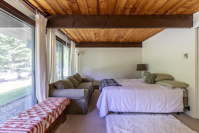 46 Murray Hill Heights Rd Unit 17, Manchester, VT 05255 - bedroom featuring carpet and wooden ceiling with exposed beams