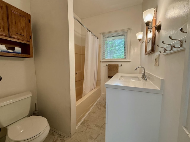 927 Water St, Bennington, VT 05257 - bathroom featuring marble look tiles, toilet, vanity, and shower / bath combo