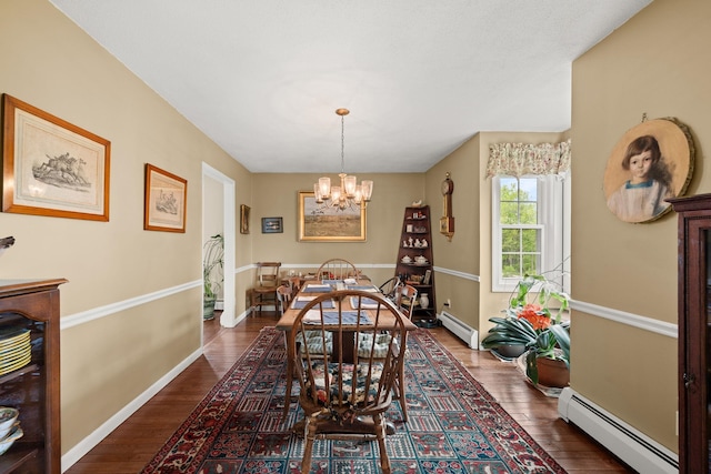 55 Honey Hill Rd, Hinesburg, VT 05461 - dining room featuring a baseboard radiator, a chandelier, and dark wood-style floors