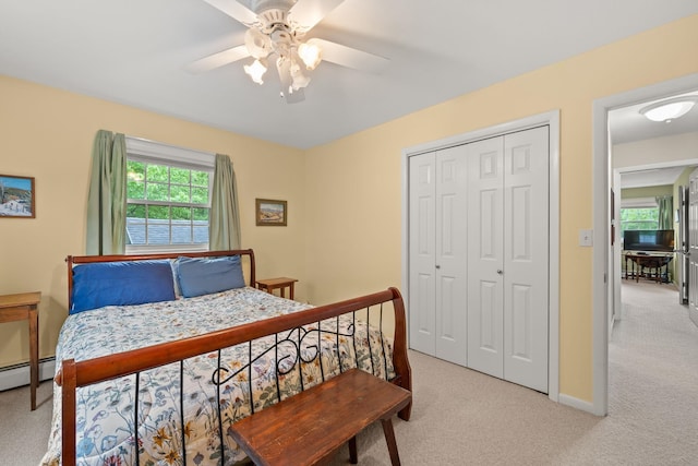 55 Honey Hill Rd, Hinesburg, VT 05461 - bedroom with light carpet, a closet, ceiling fan, and baseboards