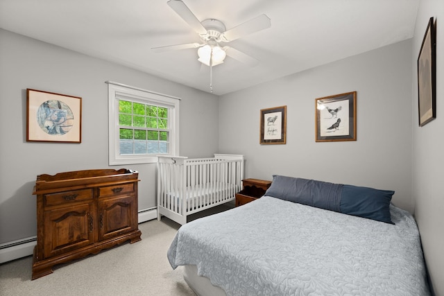 55 Honey Hill Rd, Hinesburg, VT 05461 - bedroom featuring light carpet, baseboard heating, and ceiling fan