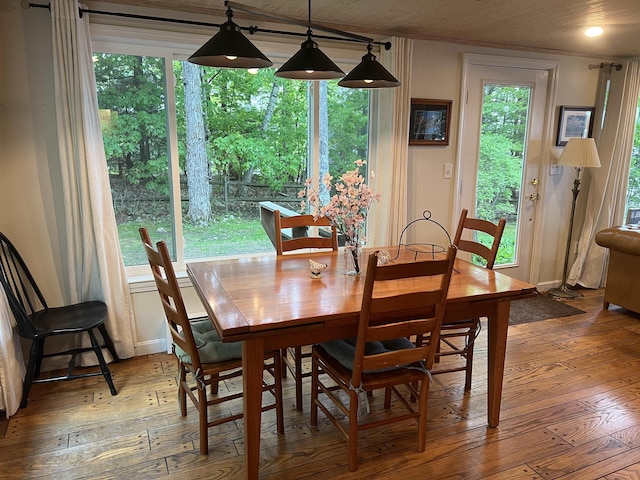 87 Chase Point Rd, Tuftonboro, NH 03853 - dining area featuring hardwood / wood-style flooring, plenty of natural light, and baseboards