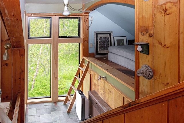 304 Green Bay Loop, Peacham, VT 05862 - stairway featuring stone finish floors and vaulted ceiling
