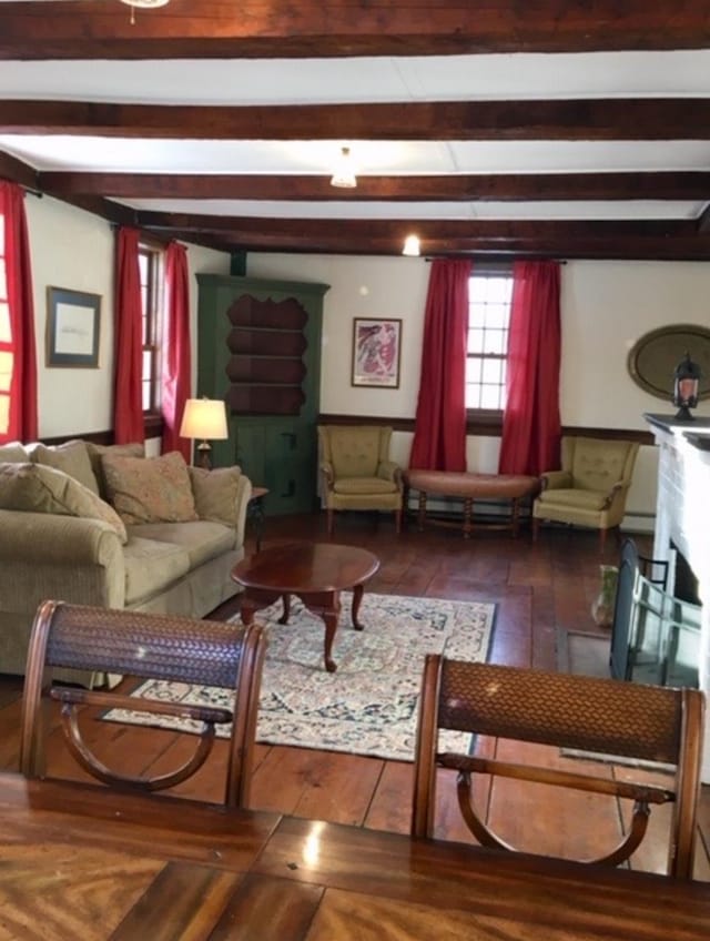 1186 Pucker St Unit 1.5Acres, Stowe, VT 05672 - living room featuring beamed ceiling and wood-type flooring