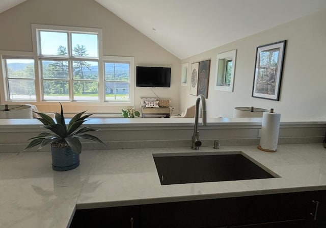 1186 Pucker St Unit 1.5Acres, Stowe, VT 05672 - living room featuring lofted ceiling