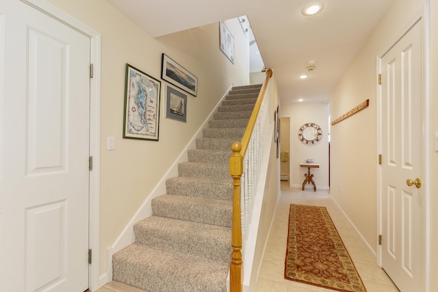 24 N Peak Vlg, Newbury, NH 03255 - stairway featuring tile patterned flooring, recessed lighting, and baseboards
