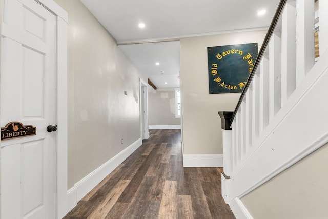 959 Presidential Hwy, Jefferson, NH 03583 - corridor featuring wood finished floors, baseboards, stairs, and recessed lighting