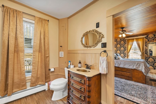 959 Presidential Hwy, Jefferson, NH 03583 - ensuite bathroom with a baseboard heating unit, wood finished floors, wainscoting, healthy amount of natural light, and toilet
