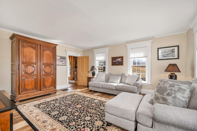 959 Presidential Hwy, Jefferson, NH 03583 - living room featuring light wood-type flooring, crown molding, and baseboards