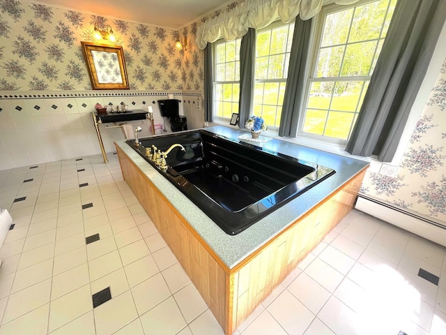 959 Presidential Hwy, Jefferson, NH 03583 - kitchen featuring wallpapered walls, tile patterned floors, and wainscoting