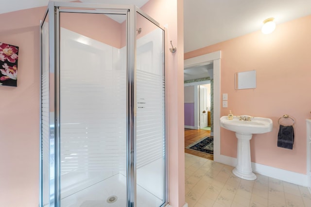 959 Presidential Hwy, Jefferson, NH 03583 - full bathroom featuring a shower stall, tile patterned floors, and baseboards