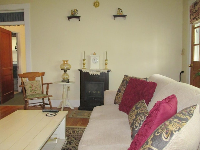 1996 Main St, Bethlehem, NH 03574 - living area featuring wood finished floors and a glass covered fireplace