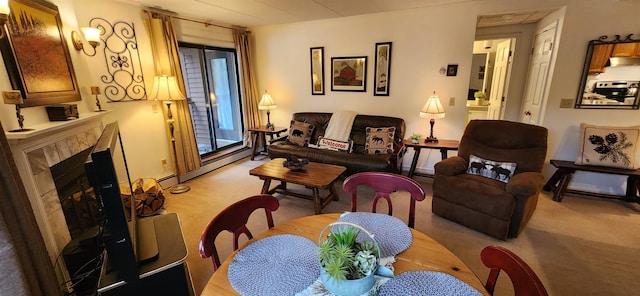 73 Alpine Dr Unit C211, Killington, VT 05751 - living room with light colored carpet and a premium fireplace
