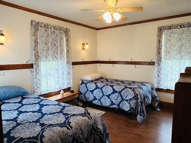 6998 River Rd, Lemington, VT 05903 - bedroom with wood finished floors, crown molding, and a ceiling fan