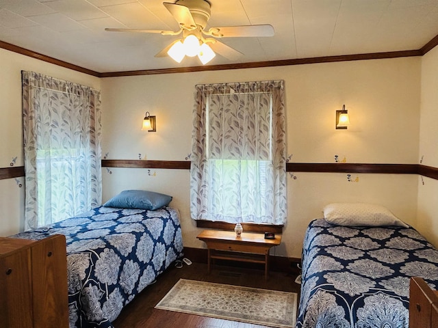 6998 River Rd, Lemington, VT 05903 - bedroom with wood finished floors, crown molding, and ceiling fan