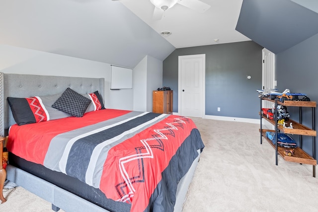 543 Lower Hollow Rd, Dorset, VT 05251 - carpeted bedroom featuring vaulted ceiling, a ceiling fan, and baseboards