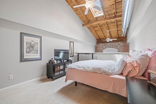 48 Landing Ln Unit 15, Laconia, NH 03246 - carpeted bedroom with wood ceiling with exposed beams, a skylight, high vaulted ceiling, and baseboards