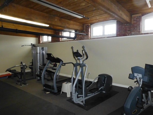 48 Landing Ln Unit 15, Laconia, NH 03246 - workout room with wood ceiling, plenty of natural light, and baseboards