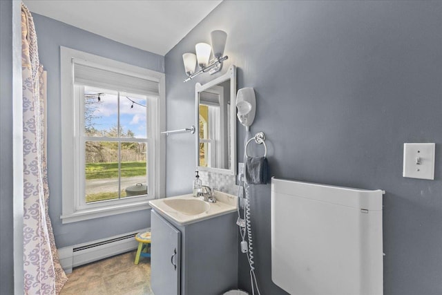 1460 Main St, Waitsfield, VT 05673 - bathroom featuring a baseboard radiator and vanity