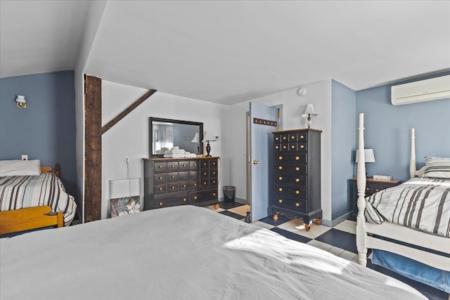1460 Main St, Waitsfield, VT 05673 - bedroom with a wall mounted air conditioner, lofted ceiling, and baseboards