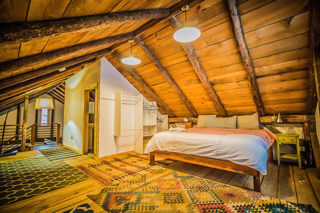 1460 Main St, Waitsfield, VT 05673 - bedroom featuring wood-type flooring and wooden ceiling