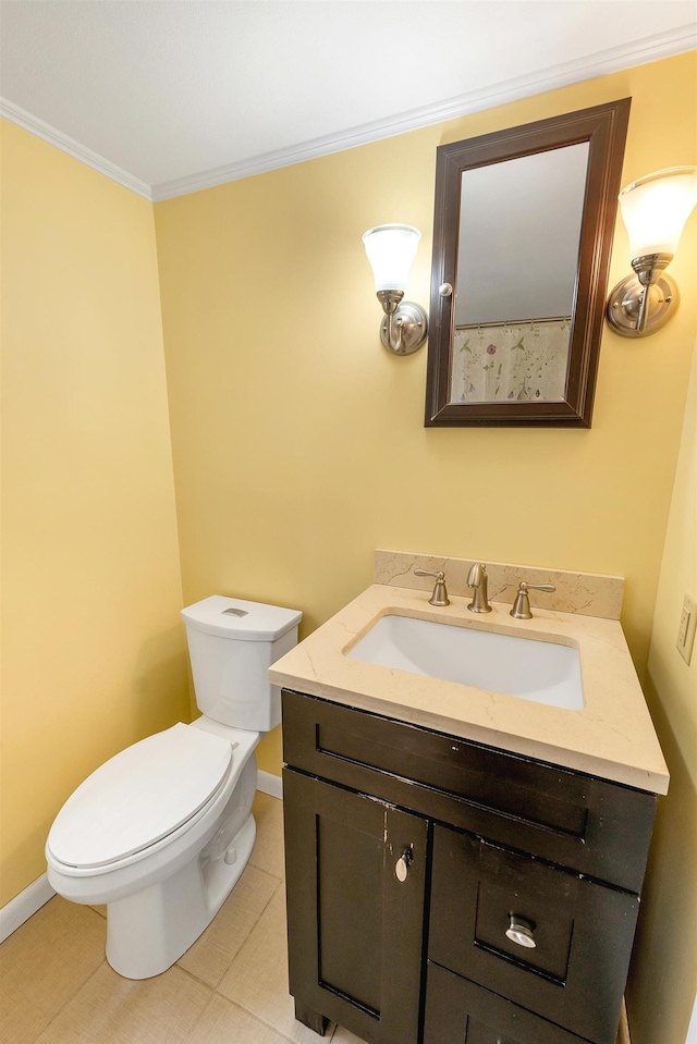 31 Prospect St, Franklin, NH 03235 - bathroom featuring vanity, toilet, ornamental molding, and baseboards