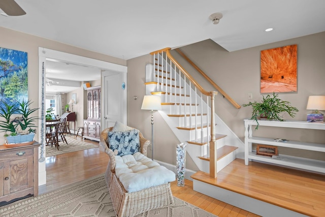745 Ocean Blvd, Hampton, NH 03842 - stairs featuring hardwood / wood-style floors, recessed lighting, a ceiling fan, and baseboards