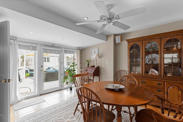 745 Ocean Blvd, Hampton, NH 03842 - dining area featuring ceiling fan, light tile patterned flooring, and recessed lighting
