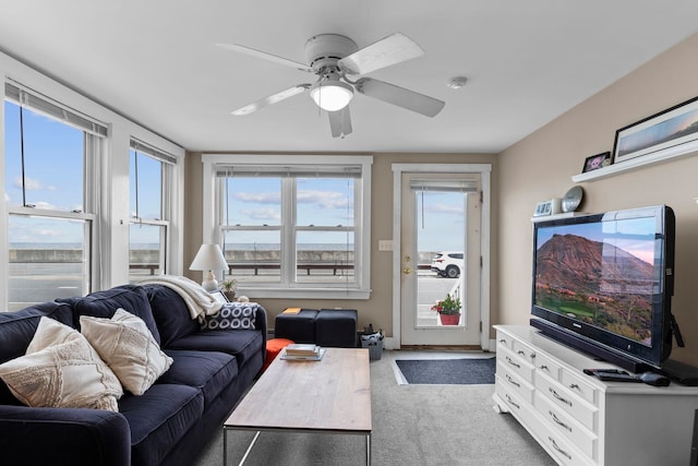 745 Ocean Blvd, Hampton, NH 03842 - carpeted living room with ceiling fan