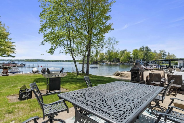 556 Weirs Blvd Unit 6, Laconia, NH 03246 - dock with a lawn, a water view, and a patio