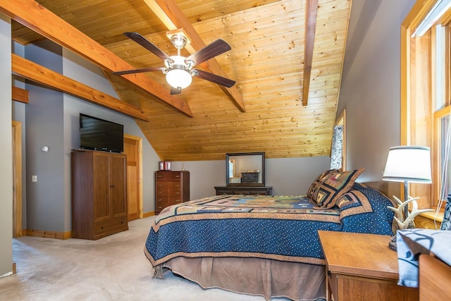 213 Singing Cedars Rd, Orwell, VT 05760 - bedroom featuring wooden ceiling, light colored carpet, baseboards, and ceiling fan