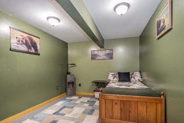 213 Singing Cedars Rd, Orwell, VT 05760 - bedroom with baseboards and beamed ceiling