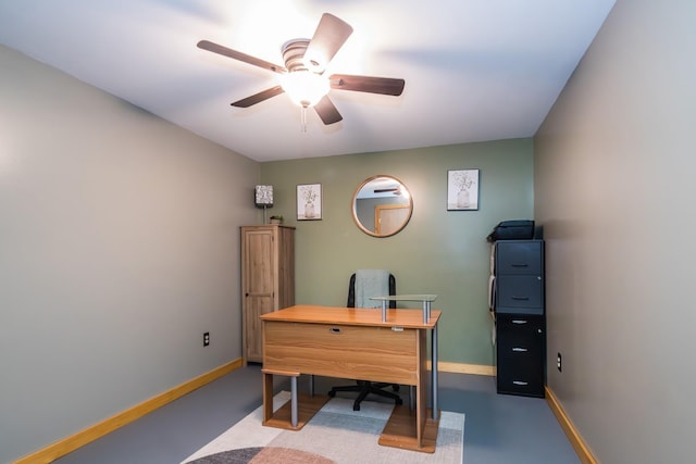 213 Singing Cedars Rd, Orwell, VT 05760 - office area with baseboards and ceiling fan