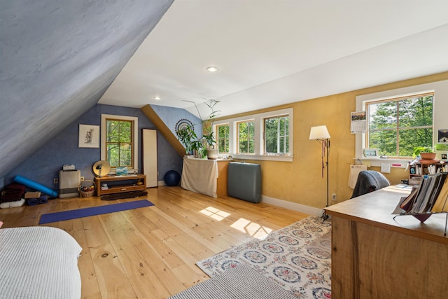 44 Clarksville Rd, Tunbridge, VT 05077 - office area with wood-type flooring, lofted ceiling, and baseboards