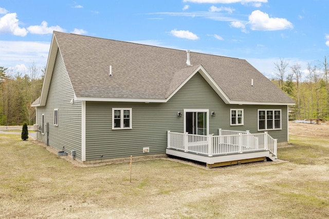 280 Sterling Dr, Laconia, NH 03246 - back of house featuring a shingled roof, a wooden deck, and a yard