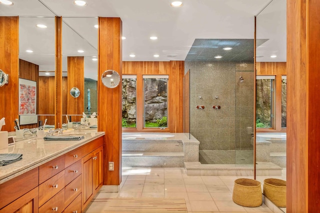 75 Westwood Rd, Sunapee, NH 03782 - full bathroom with a bath, vanity, recessed lighting, a walk in shower, and plenty of natural light