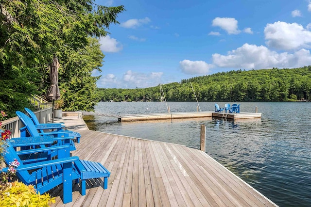 75 Westwood Rd, Sunapee, NH 03782 - dock area featuring a water view and a wooded view