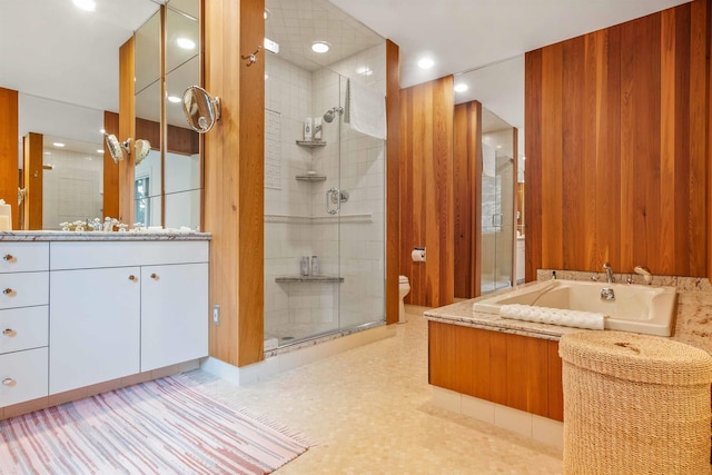 75 Westwood Rd, Sunapee, NH 03782 - bathroom with a stall shower, vanity, a bath, and toilet