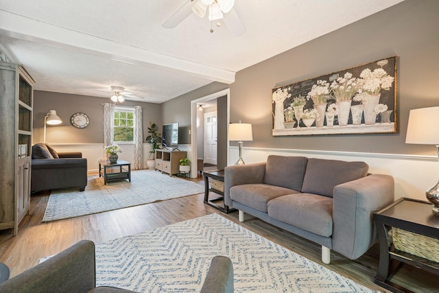 11 Beauchesne Dr, Hooksett, NH 03106 - living room featuring ceiling fan, wood finished floors, and beamed ceiling