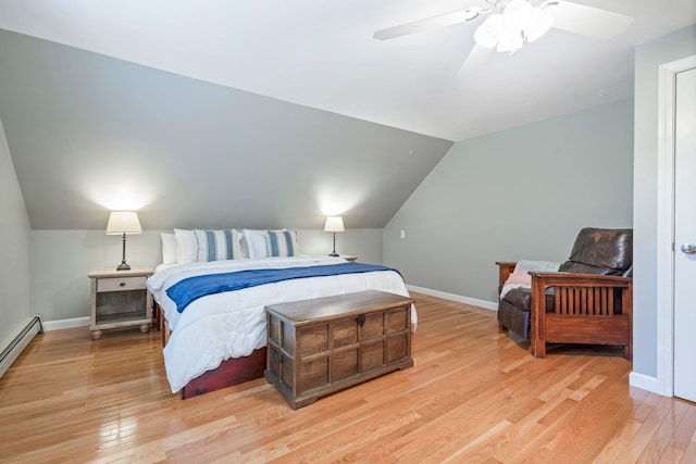 11 Beauchesne Dr, Hooksett, NH 03106 - bedroom featuring light wood-style floors, vaulted ceiling, baseboards, a baseboard heating unit, and a ceiling fan