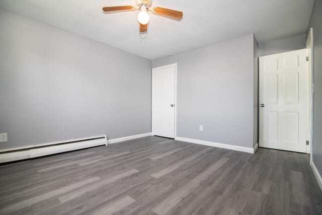 82 S Jewett St, Manchester, NH 03103 - unfurnished room featuring wood finished floors, ceiling fan, baseboards, and a baseboard heating unit