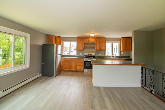 82 S Jewett St, Manchester, NH 03103 - kitchen with stainless steel appliances, baseboard heating, plenty of natural light, and a sink